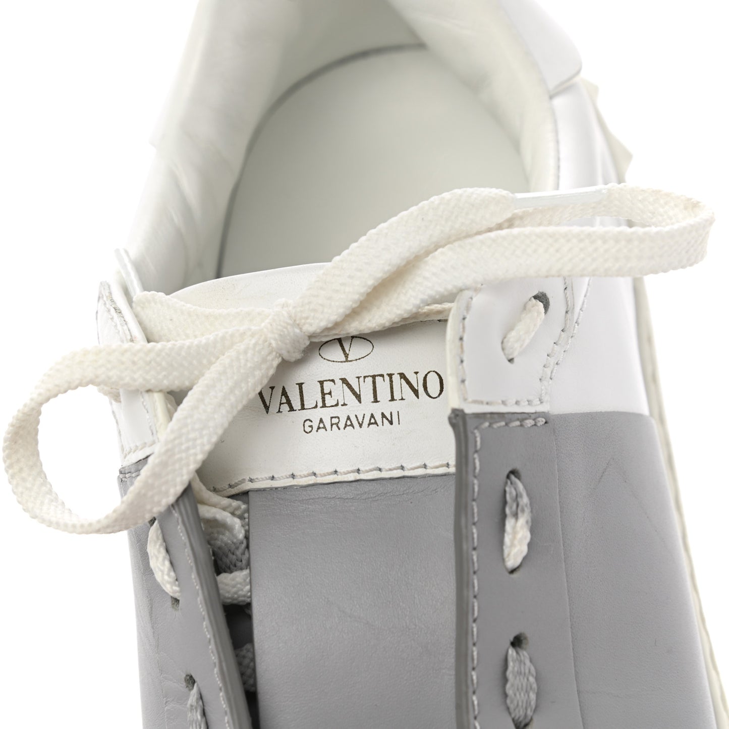 Calfskin Mens Rockstud Open Sneakers 40.5 White Grey