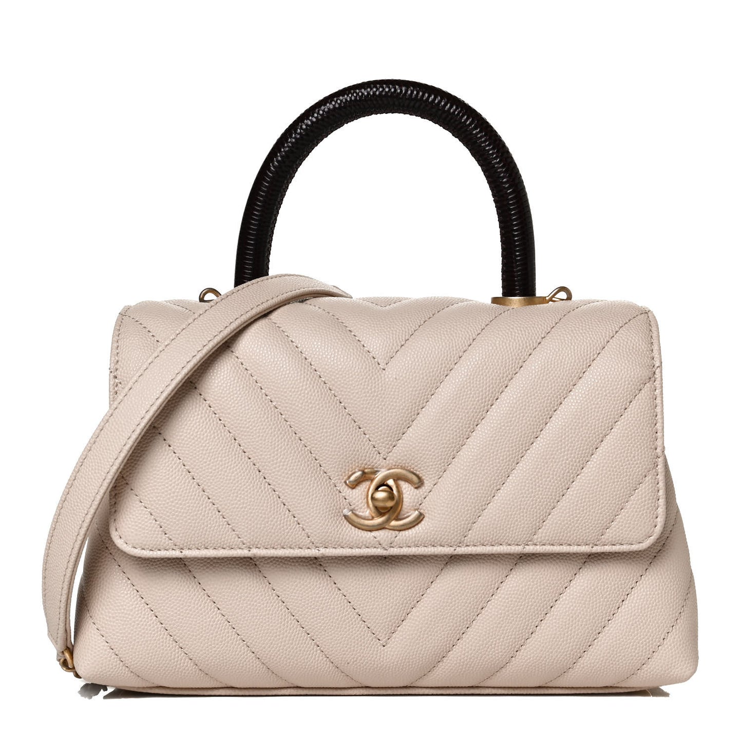Caviar Lizard Chevron Quilted Mini Coco Handle Flap Ivory