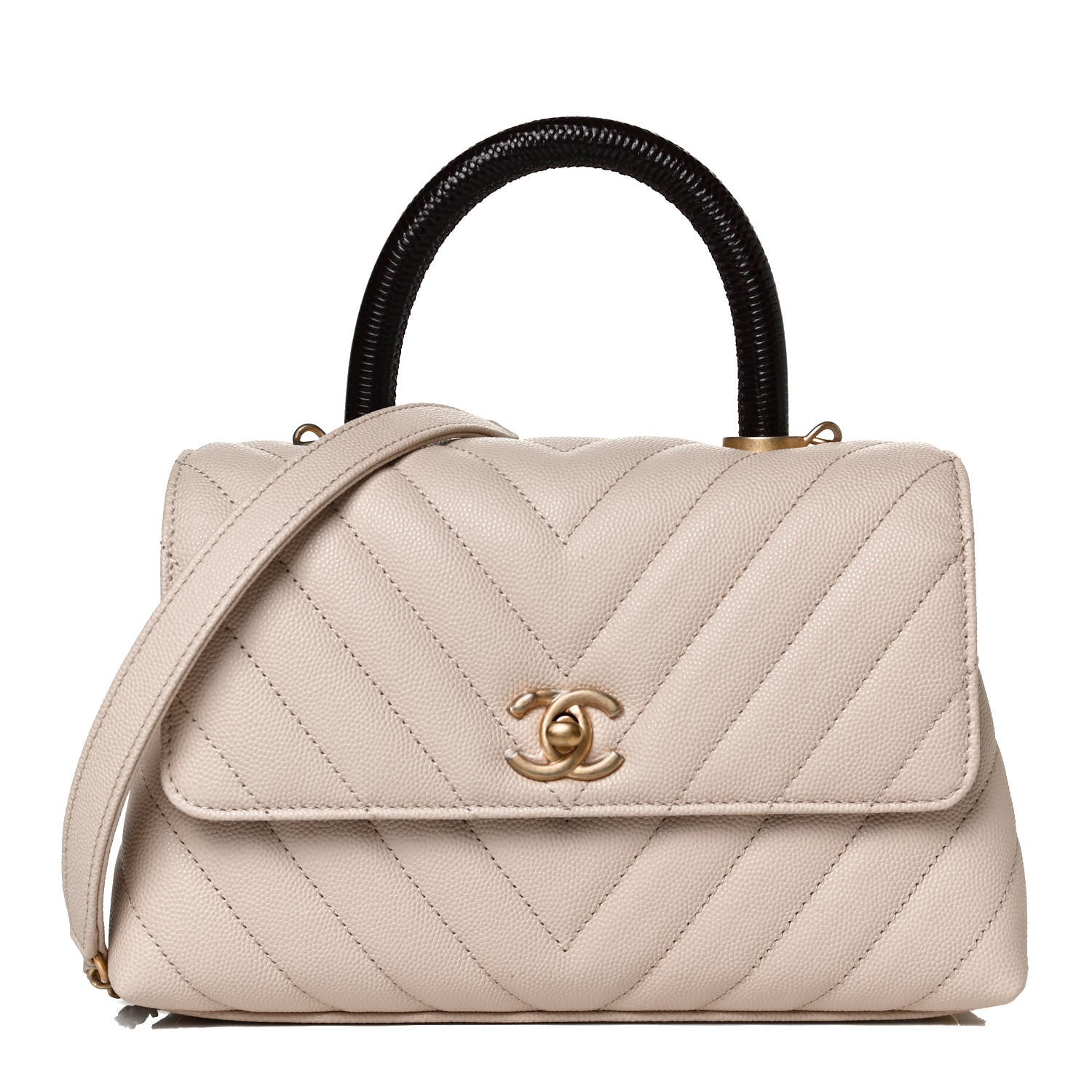 Chanel Caviar Lizard Chevron Quilted Mini Coco Handle Flap Ivory 1 of 13
