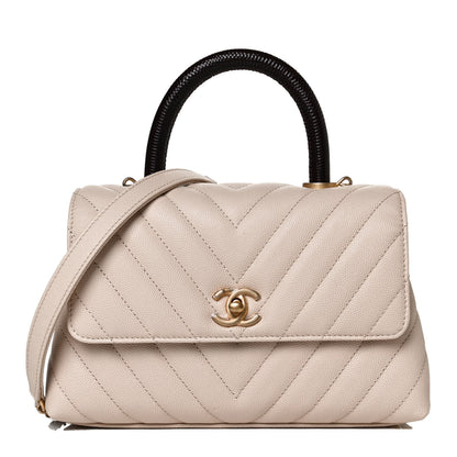Chanel Caviar Lizard Chevron Quilted Mini Coco Handle Flap Ivory 1 of 13