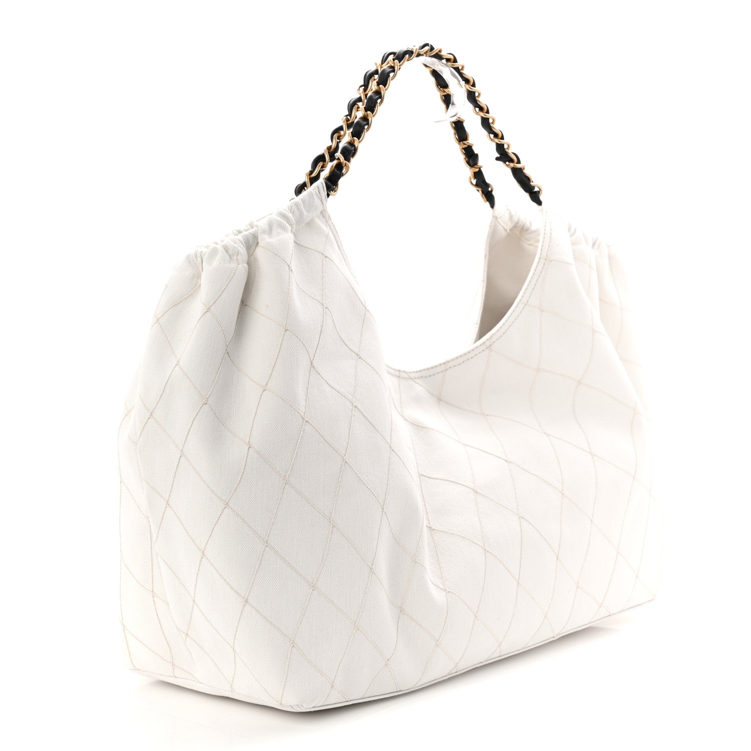 Chanel Denim Calfskin Quilted Coco Beach Small Shopping Tote White Black 4 of 11