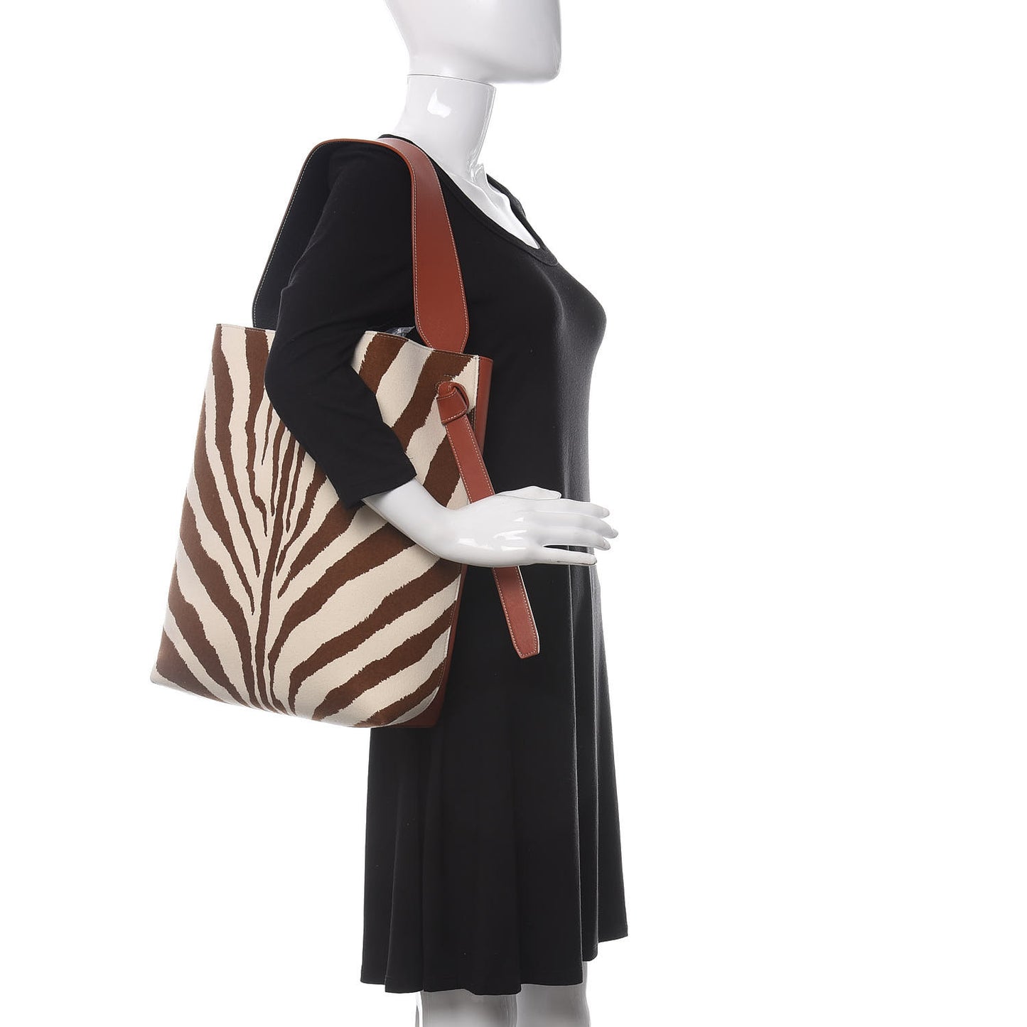 Shiny Smooth Calfskin Zebra Printed Calf Hair Small Twisted Cabas Chalk Brick