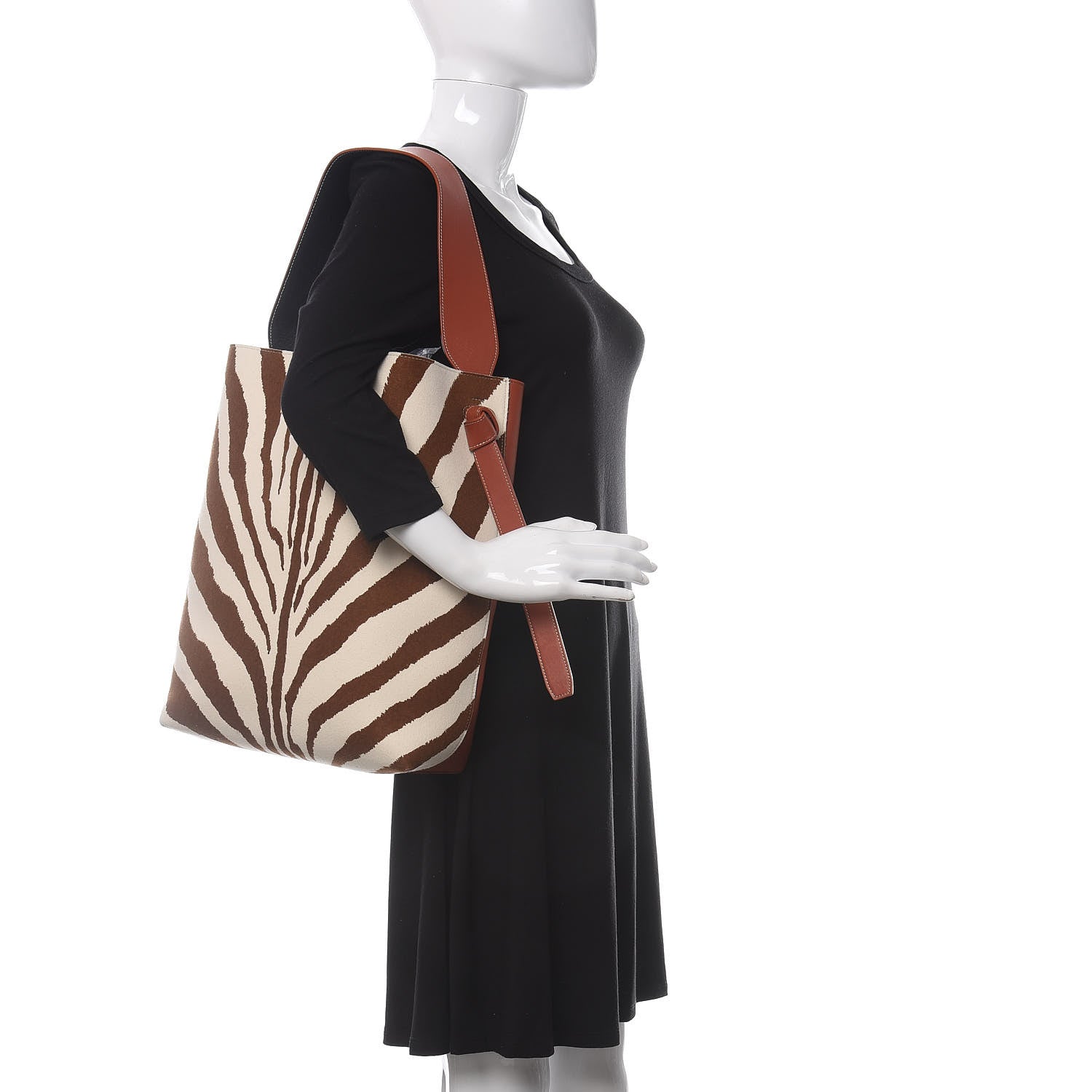 Celine Shiny Smooth Calfskin Zebra Printed Calf Hair Small Twisted Cabas Chalk Brick 2 of 10