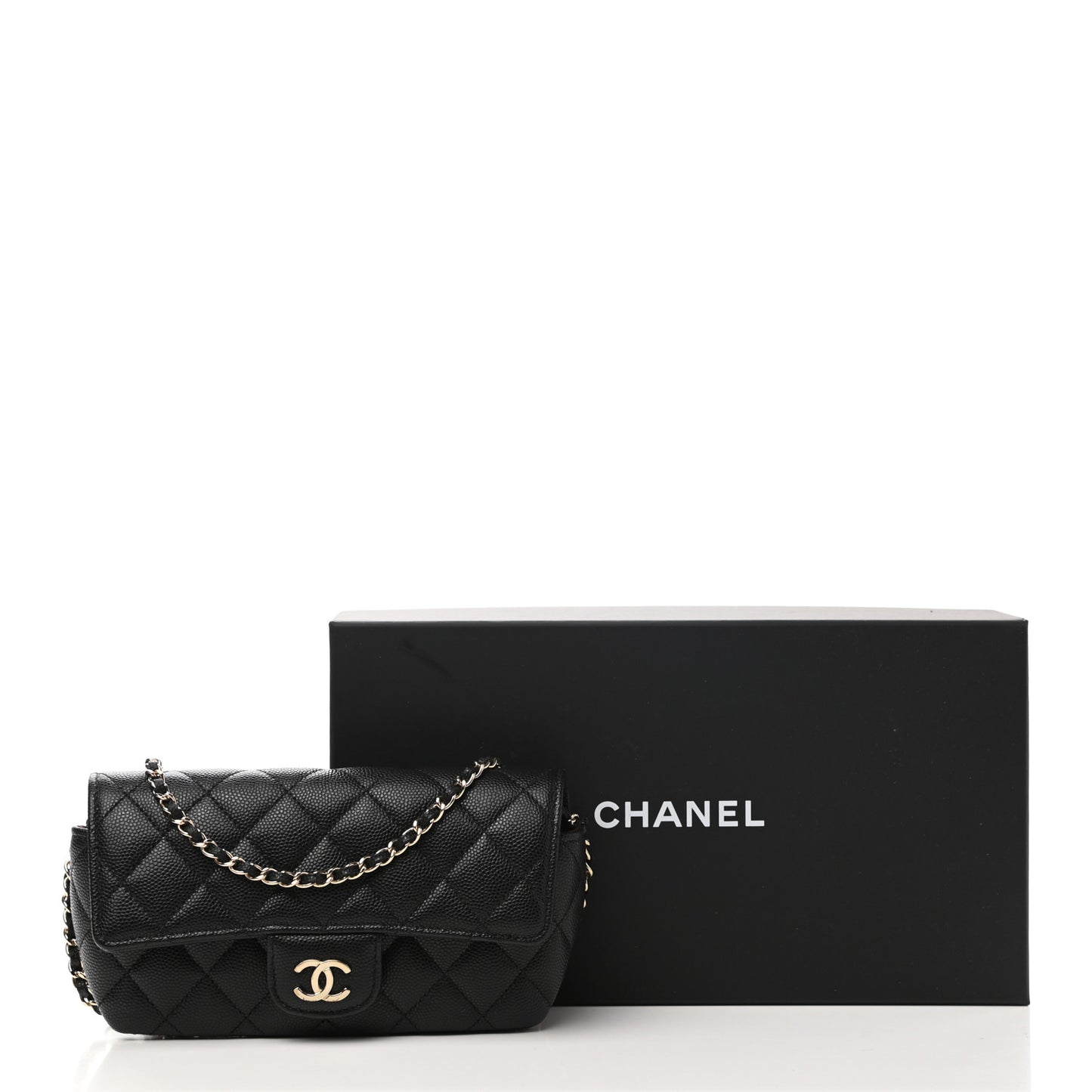 Caviar Quilted Glasses Case With Chain Black