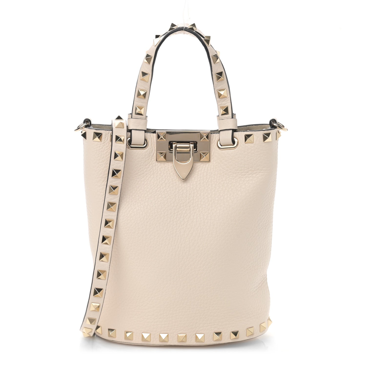 Valentino Garavani Pebbled Calfskin Rockstud Bucket Bag White 1 of 9