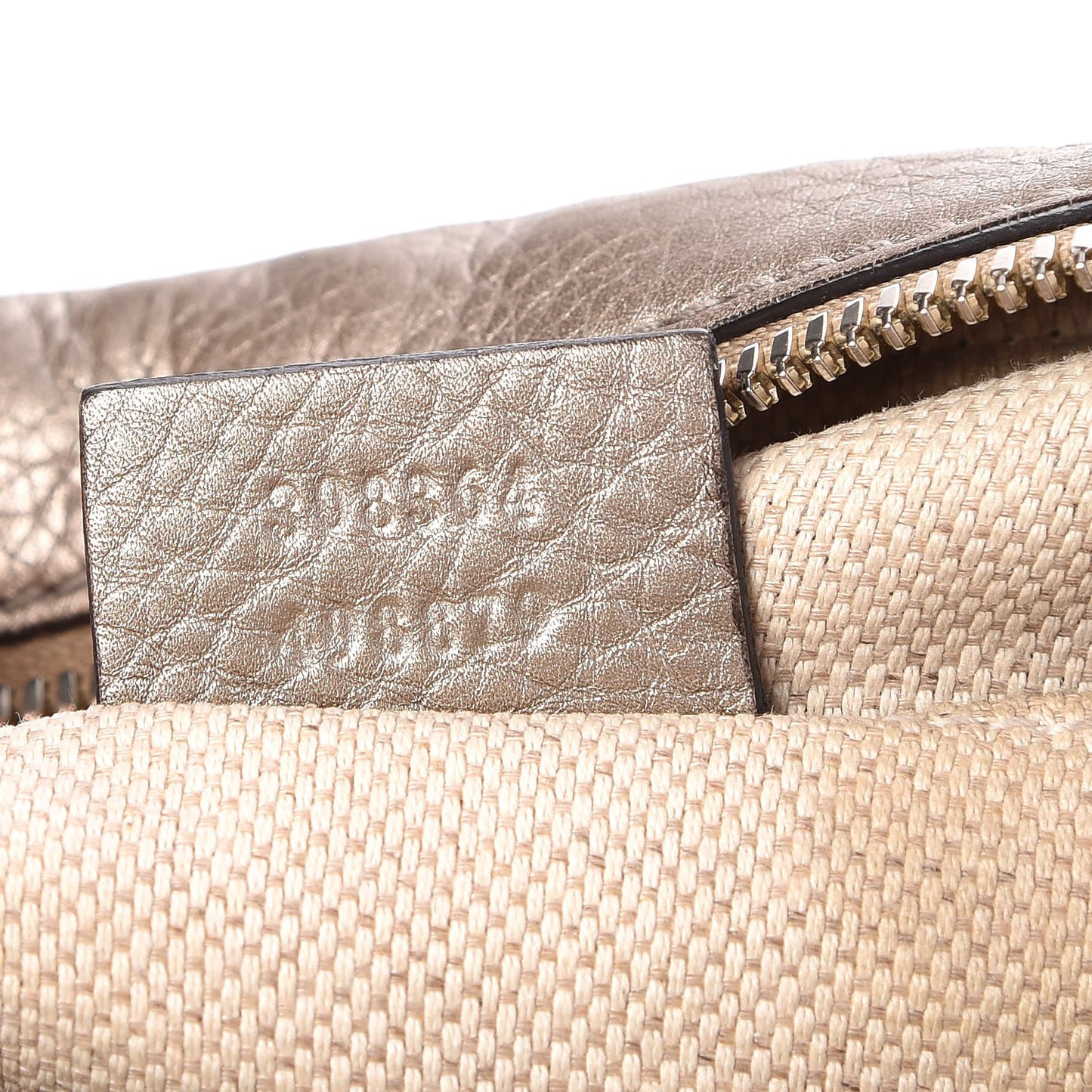 Metallic Pebbled Calfskin Small Soho Disco Bag Golden Beige