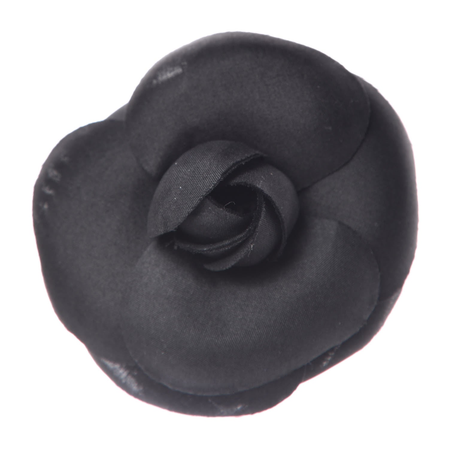 Chanel Silk Taffeta Camellia Brooch Pin Black 1 of 4