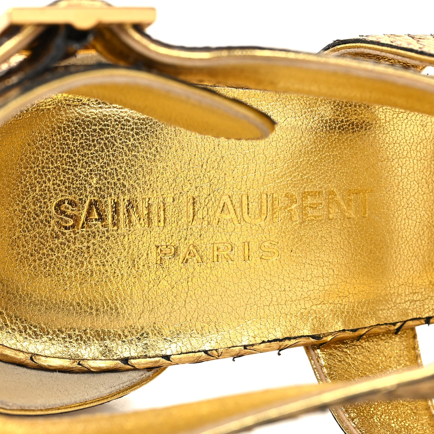 Calfskin Snakeskin Effect Cosmo Lame Platform Sandals 38 Gold