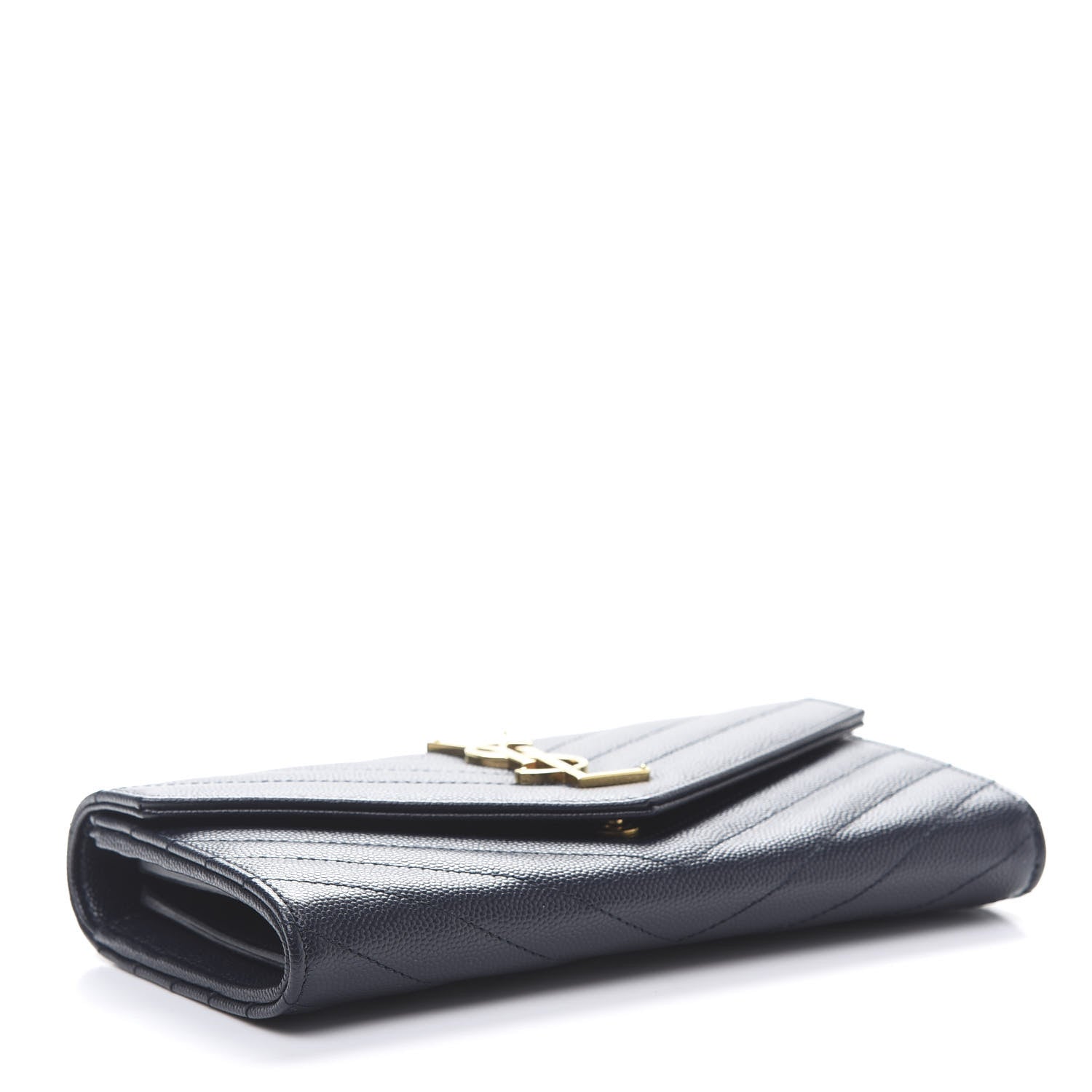 Saint Laurent Grain De Poudre Matelasse Chevron Monogram Flap Wallet Black 4 of 8