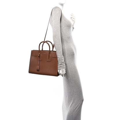 Saint Laurent Grained Calfskin Topstitch Small Sac De Jour Cognac 3 of 11