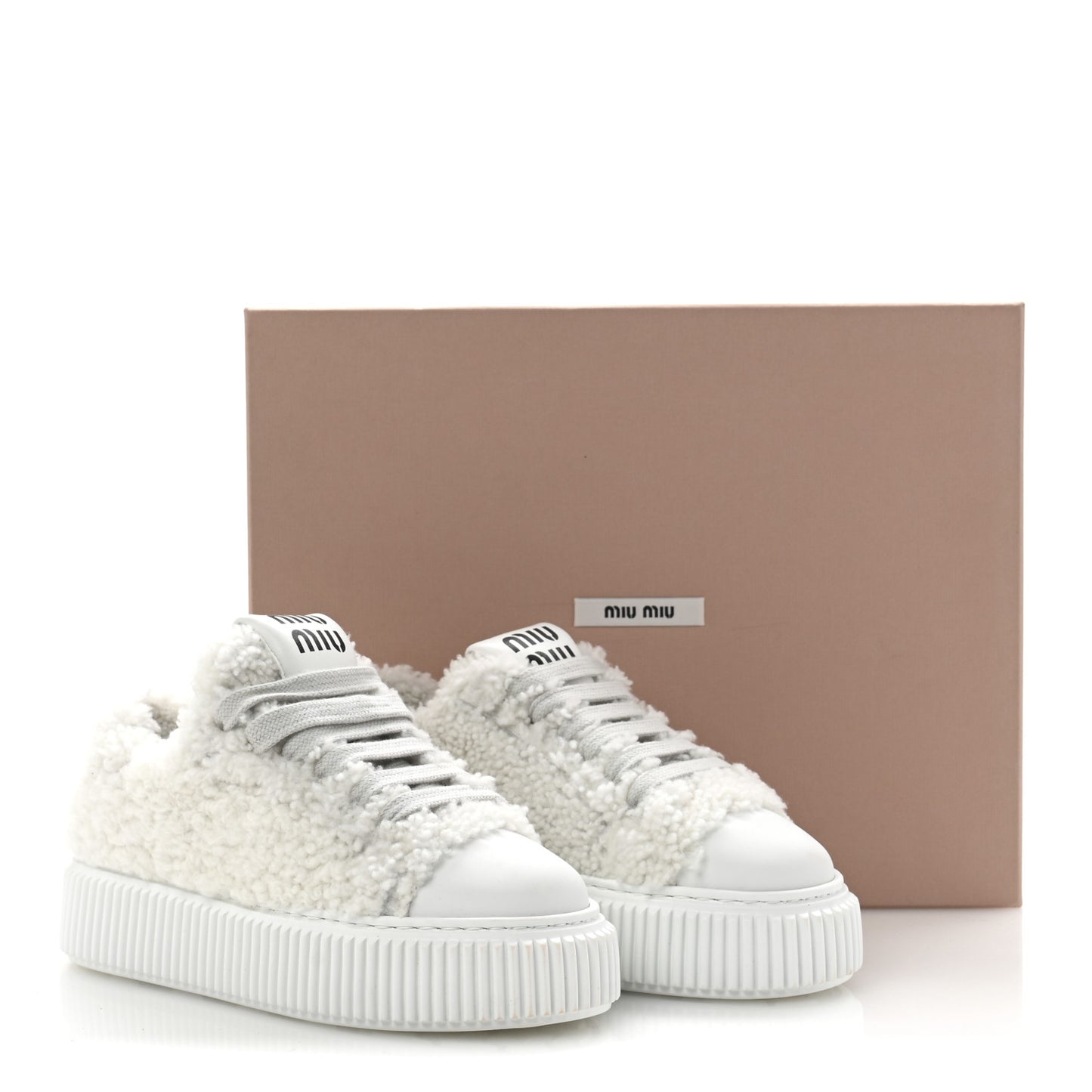 Montone Shearling Low Top Platform Sneakers 35 Bianco