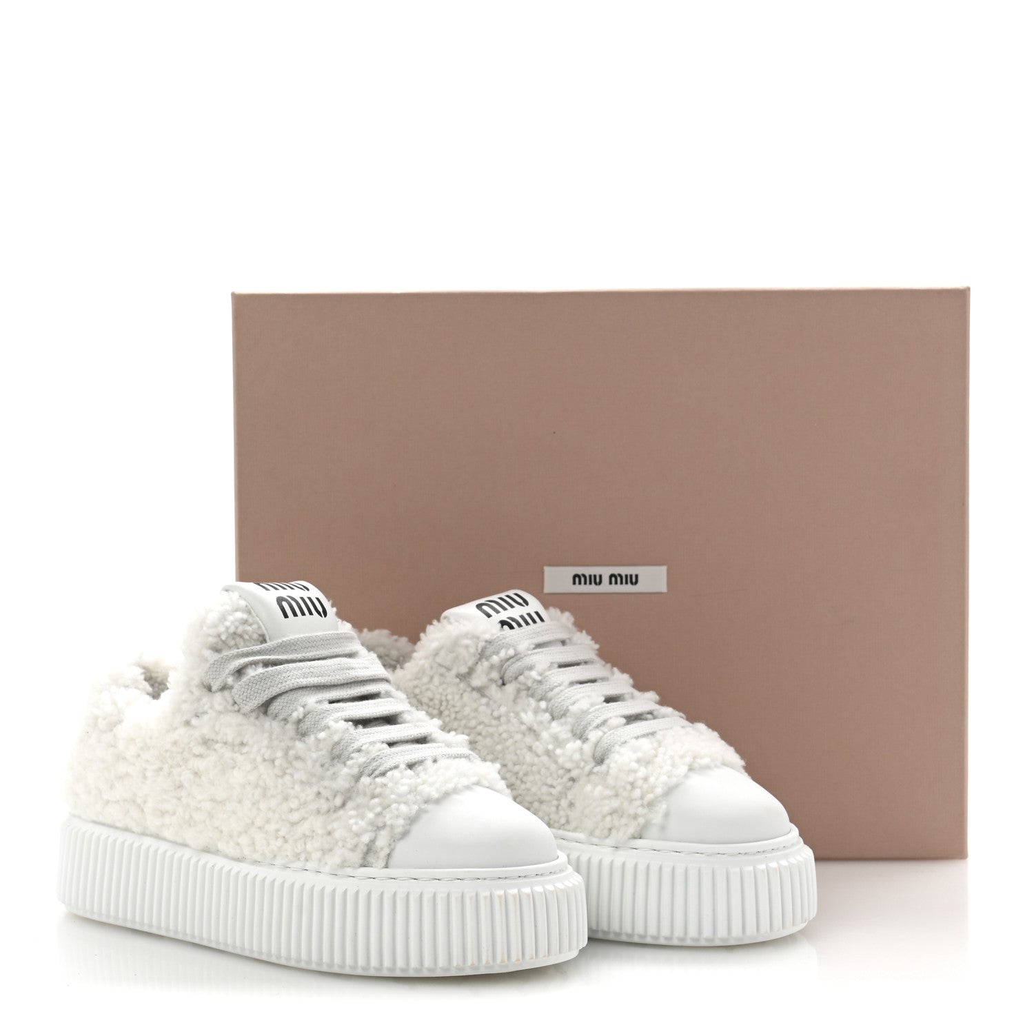 Miu Miu Montone Shearling Low Top Platform Sneakers 35 Bianco 9 of 9