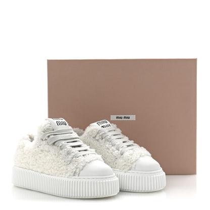 Miu Miu Montone Shearling Low Top Platform Sneakers 35 Bianco 9 of 9