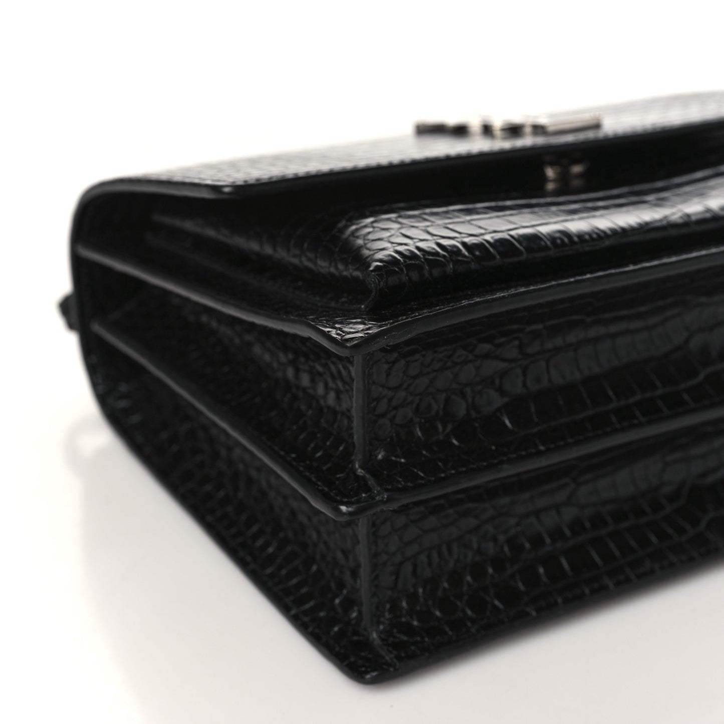 Calfskin Crocodile Embossed Medium Monogram Sunset Black
