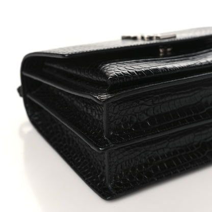 Saint Laurent Calfskin Crocodile Embossed Medium Monogram Sunset Black 8 of 9