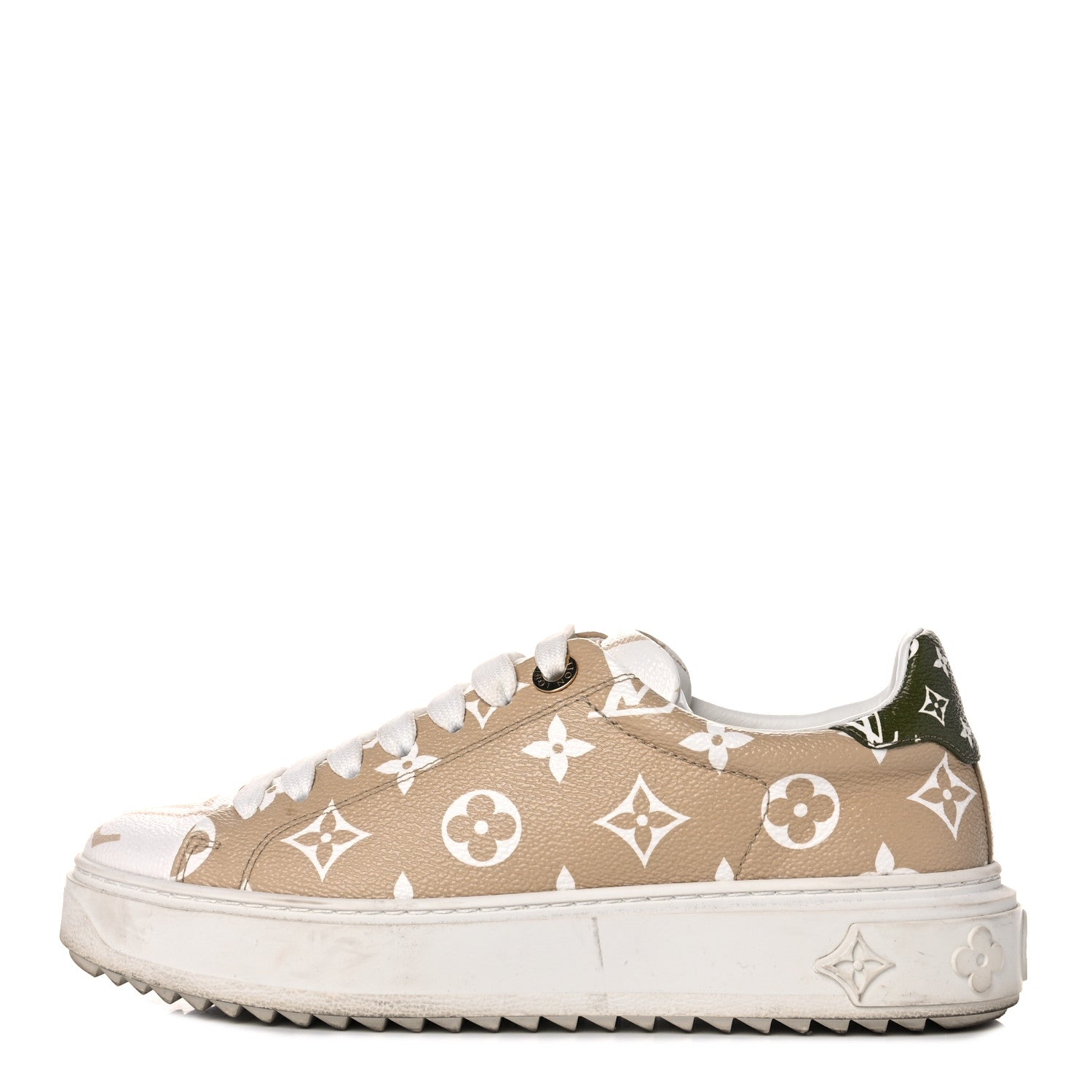 Louis Vuitton Monogram Giant Time Out Sneakers 36 Kaki White Beige 1 of 19