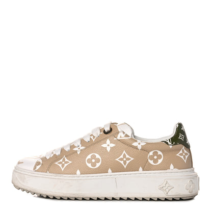 Louis Vuitton Monogram Giant Time Out Sneakers 36 Kaki White Beige 1 of 19