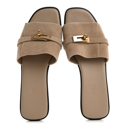 Hermes Suede Goatskin Giulia Sandals 39 Beige Sable 2 of 9