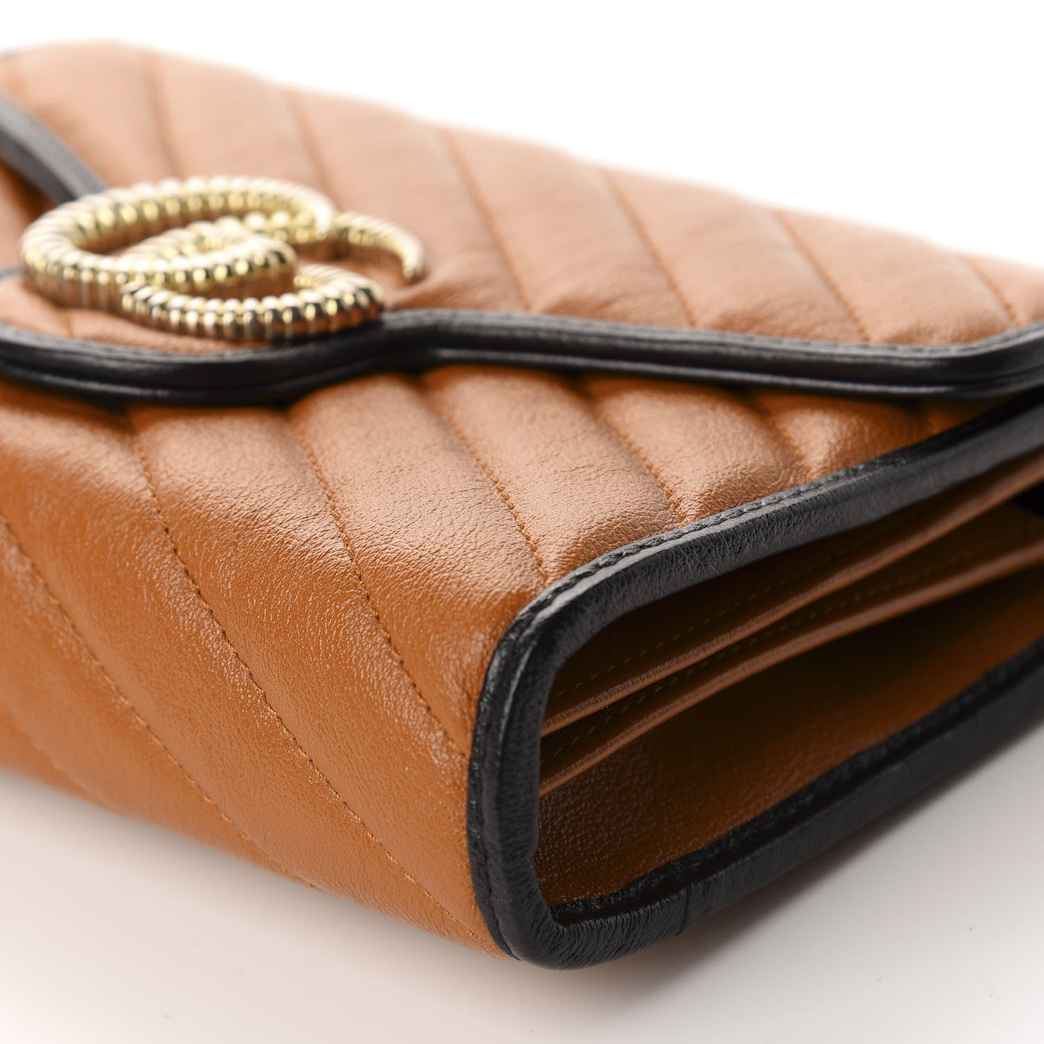 Gucci Vintage Effect Calfskin Matelasse Diagonal Torchon GG Marmont Chain Wallet Cognac 7 of 10