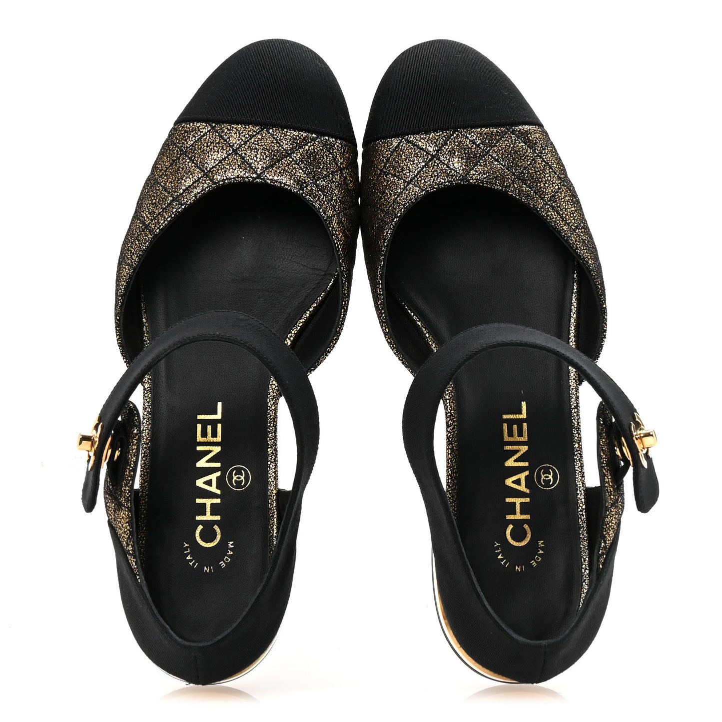 Laminated Suede Kidskin Grosgrain Quilted Cap Toe Ballerina Flats 37.5 Gold Black