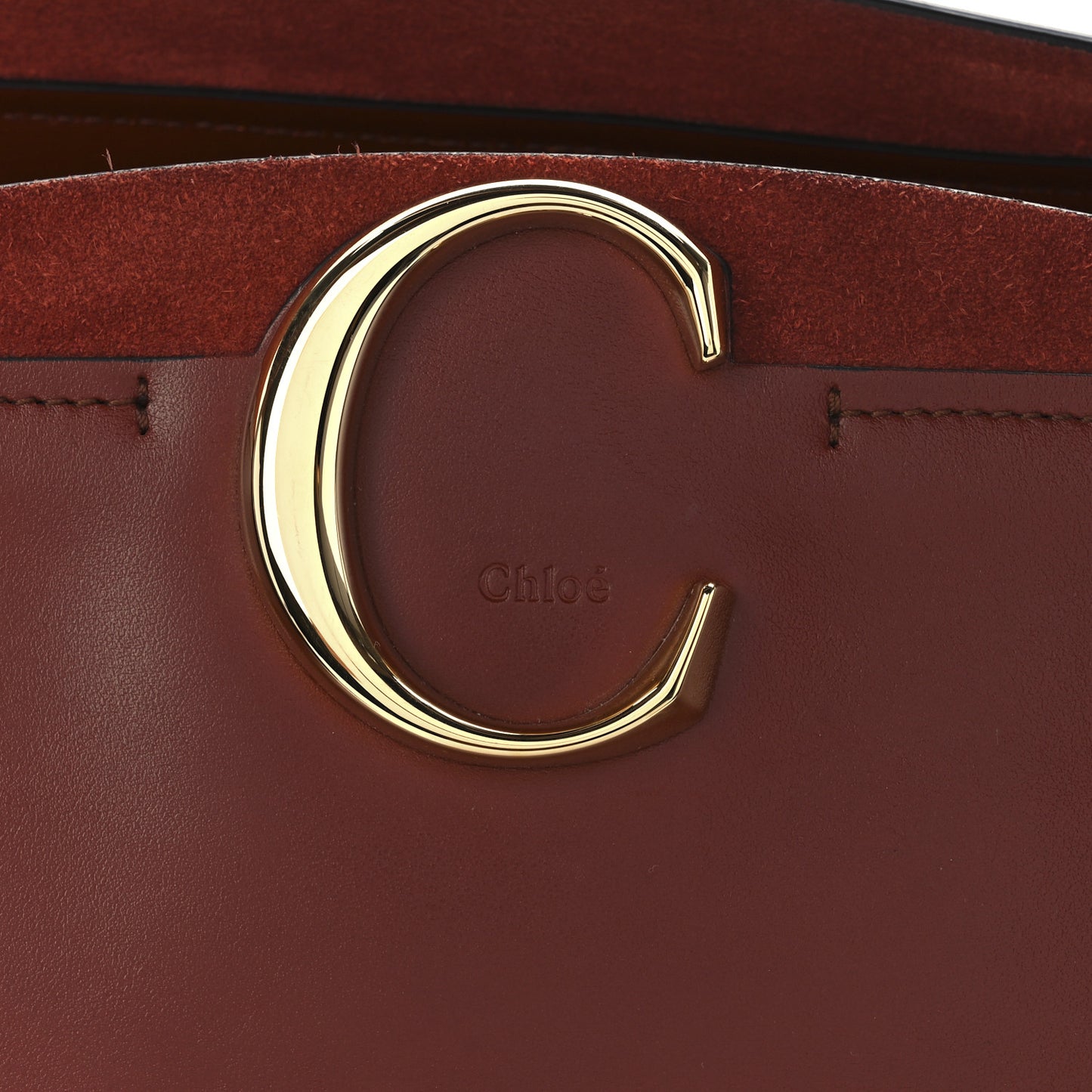 Shiny Calfskin Suede Medium C Zipped Tote Brown