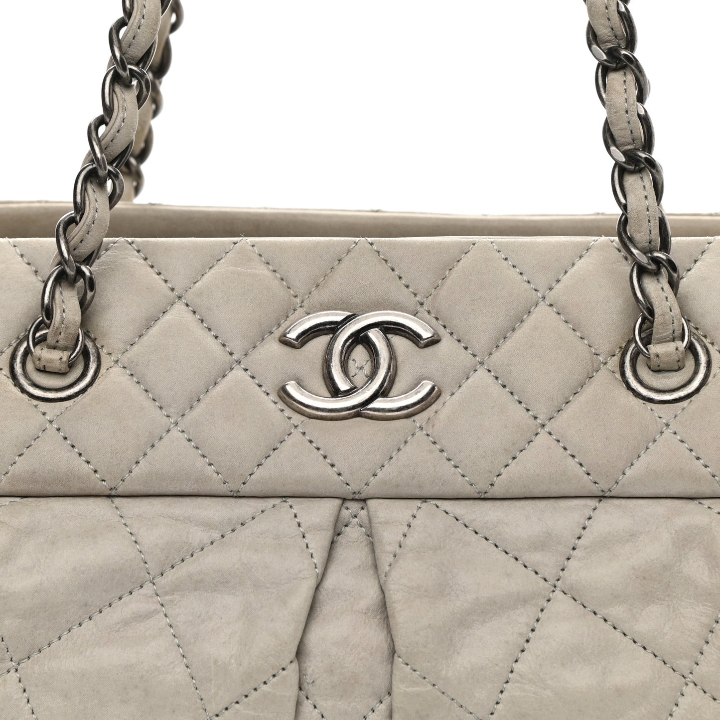 Iridescent Calfskin Chic Quilt Bowling Bag Grey