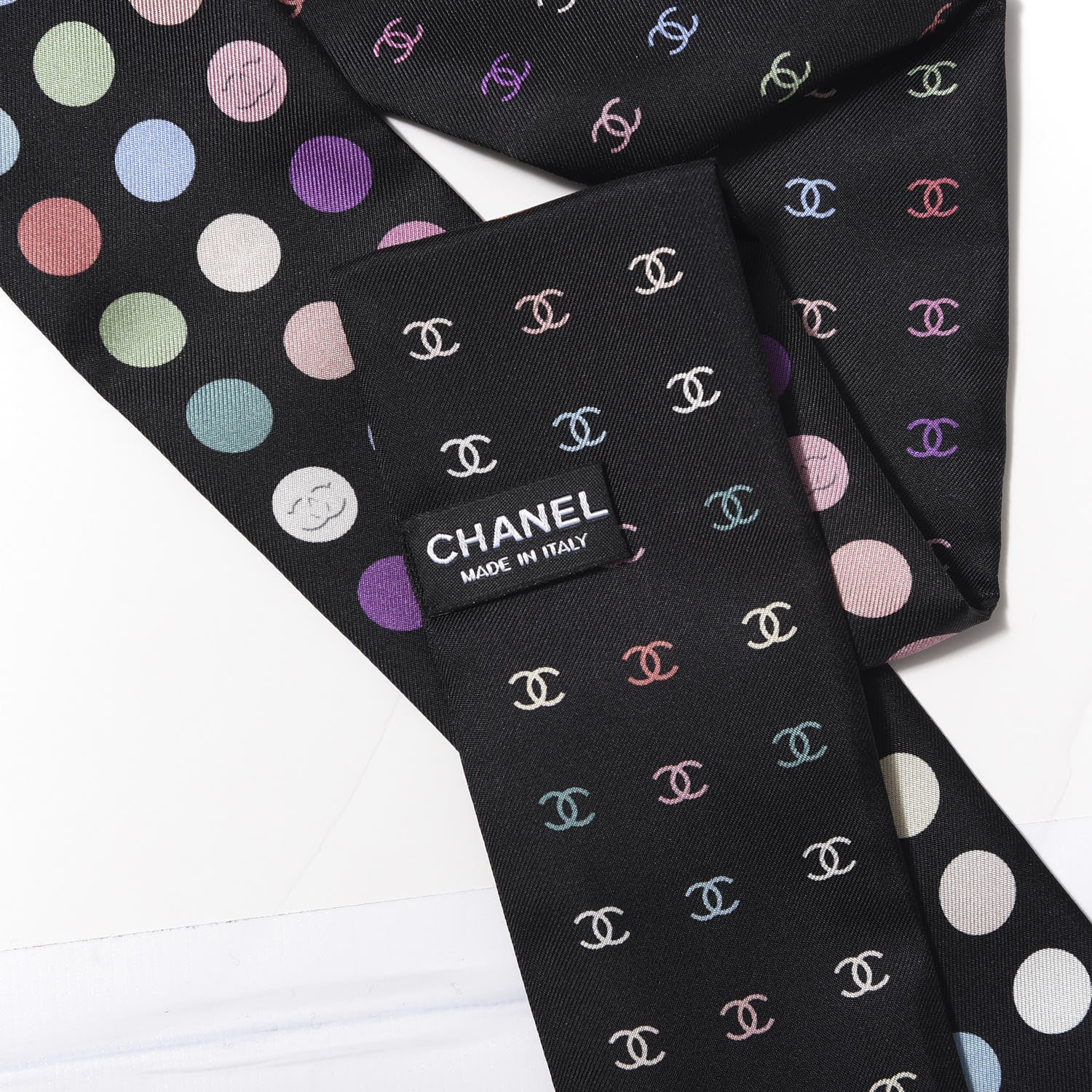 Chanel Silk Polka Dot CC Slim Bandeau Black Multicolor 3 of 3