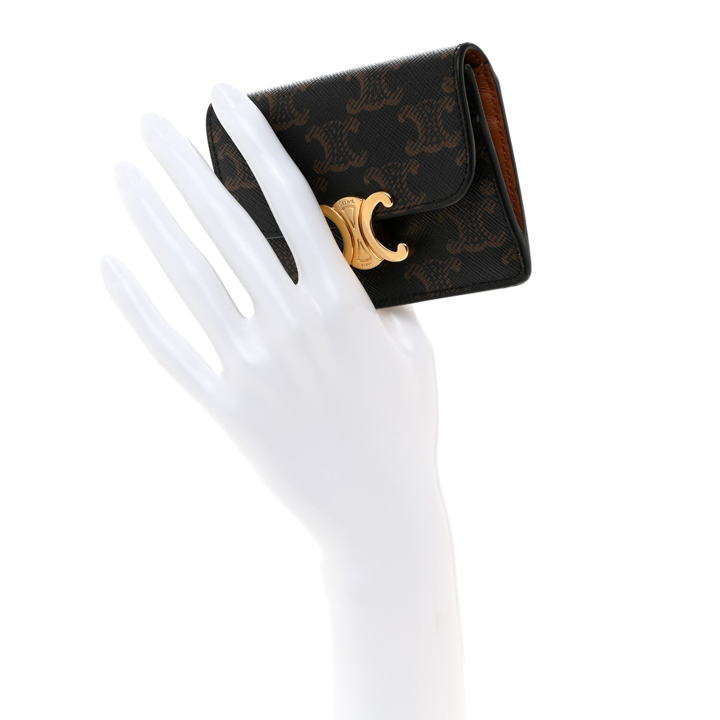 Triomphe Canvas Calfskin Flap Card Holder Tan