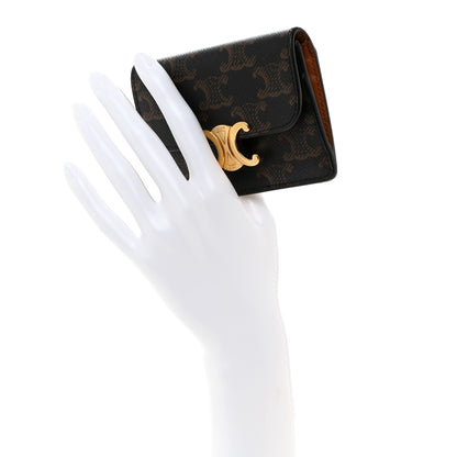 Celine Triomphe Canvas Calfskin Flap Card Holder Tan 2 of 8