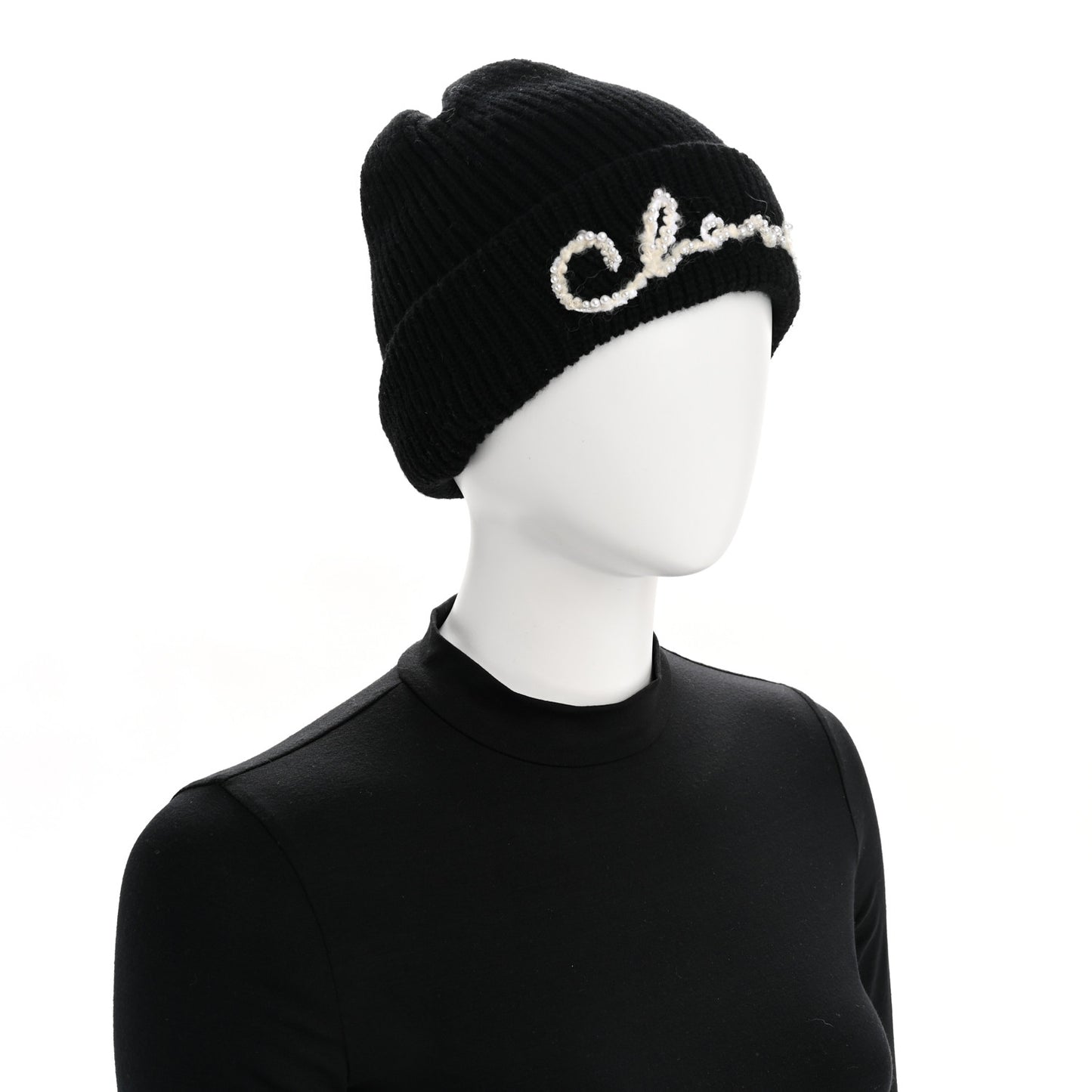 Cashmere Logo Beanie Hat Black White