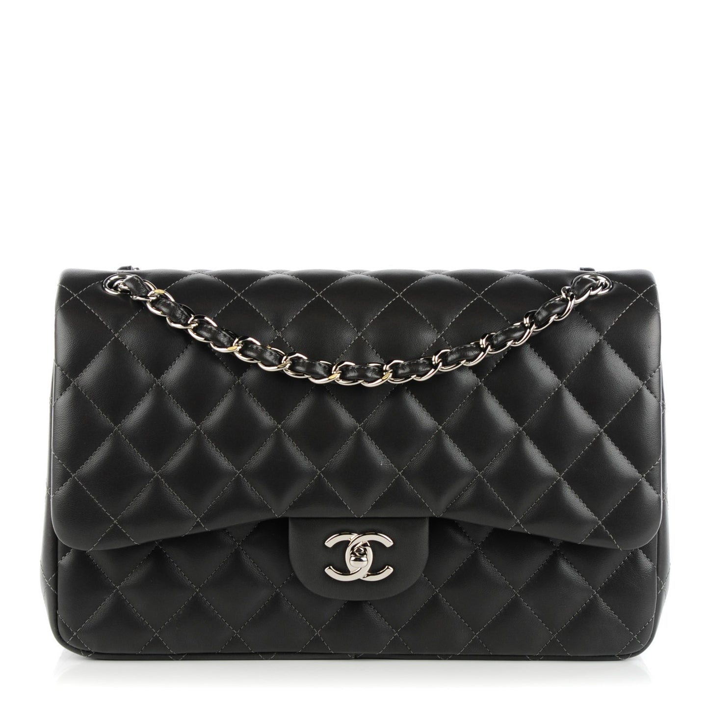 Lambskin Quilted Jumbo Double Flap Dark Grey