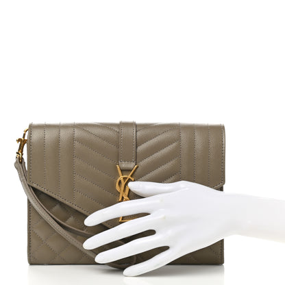 Saint Laurent Grain De Poudre Textured Mixed Matelasse Triquilt Monogram Clutch Greyish Brown 2 of 7