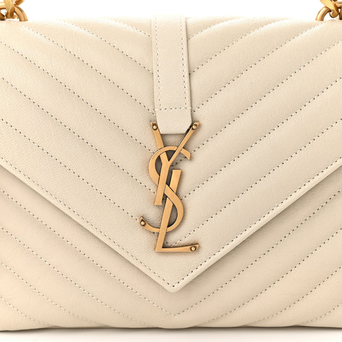 Sheepskin Matelasse Chevron Monogram Medium College Bag Crema Soft