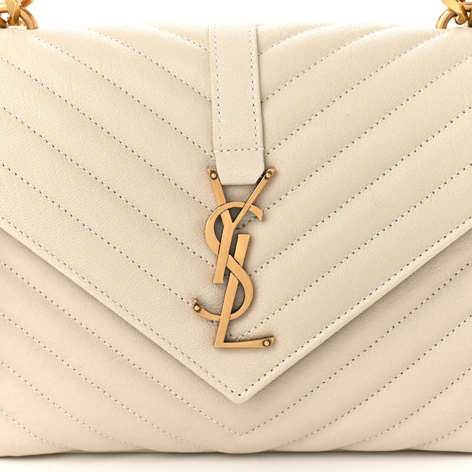 Saint Laurent Sheepskin Matelasse Chevron Monogram Medium College Bag Crema Soft 8 of 10