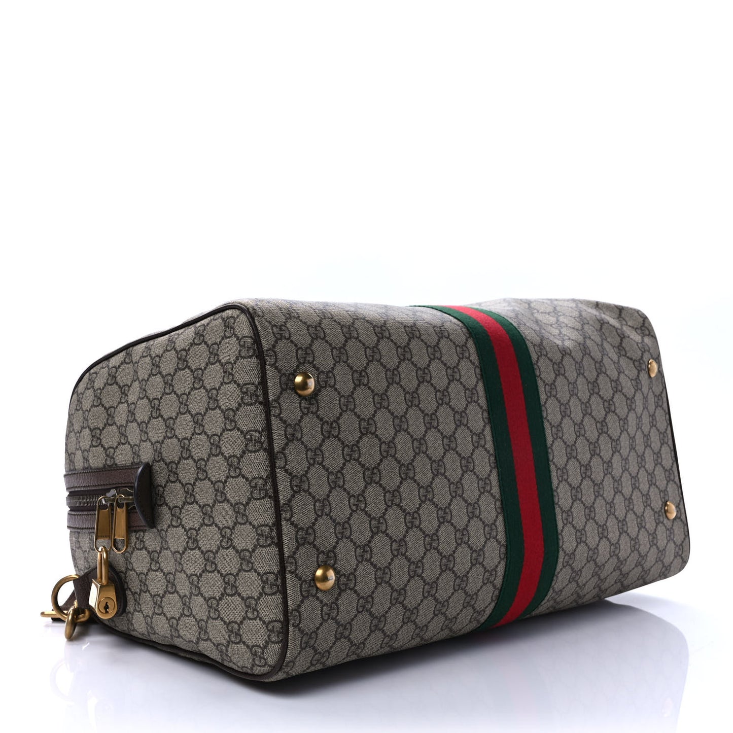 GG Supreme Monogram Textured Dollar Calfskin Web Medium Ophidia Carry-On Duffle Bag Beige Ebony New Acero