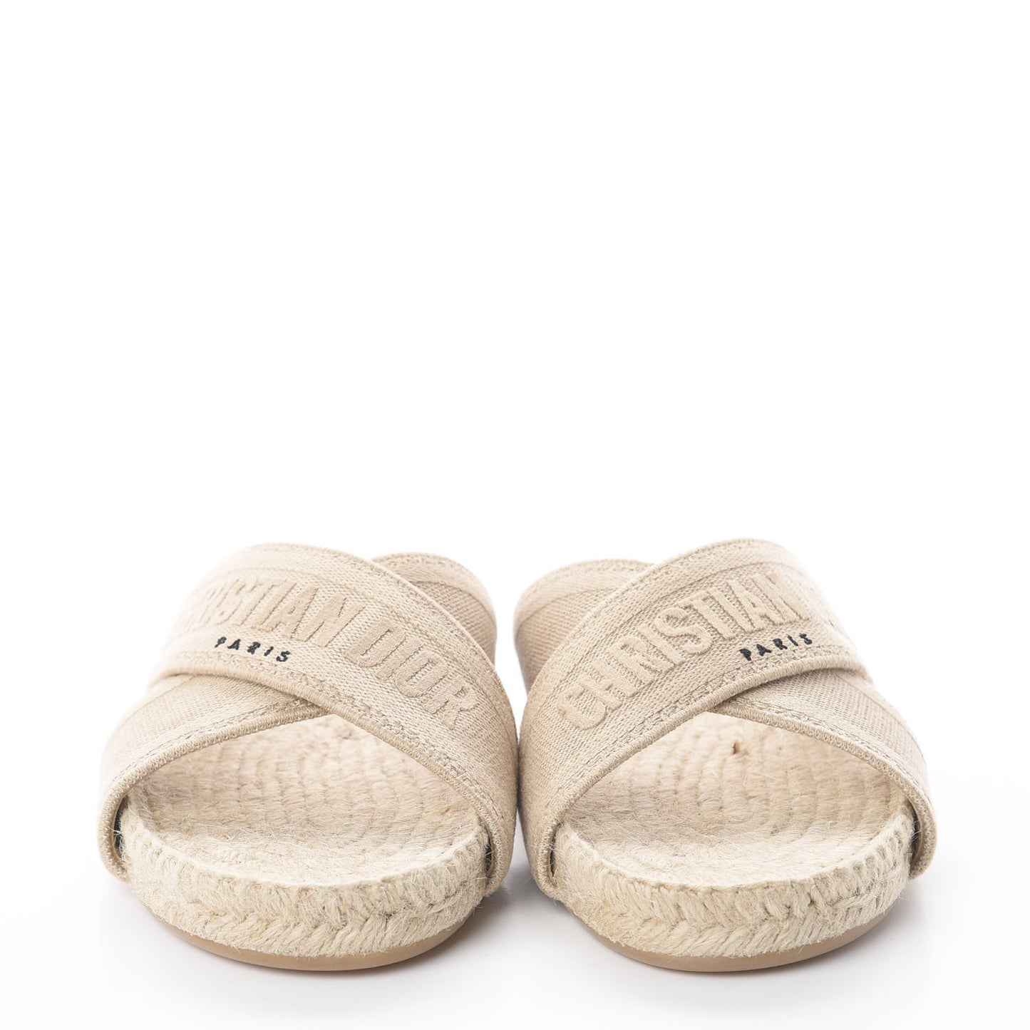 Canvas Embroidered Granville Espadrille Crisscross Flat Slide Sandals 37.5 Cream