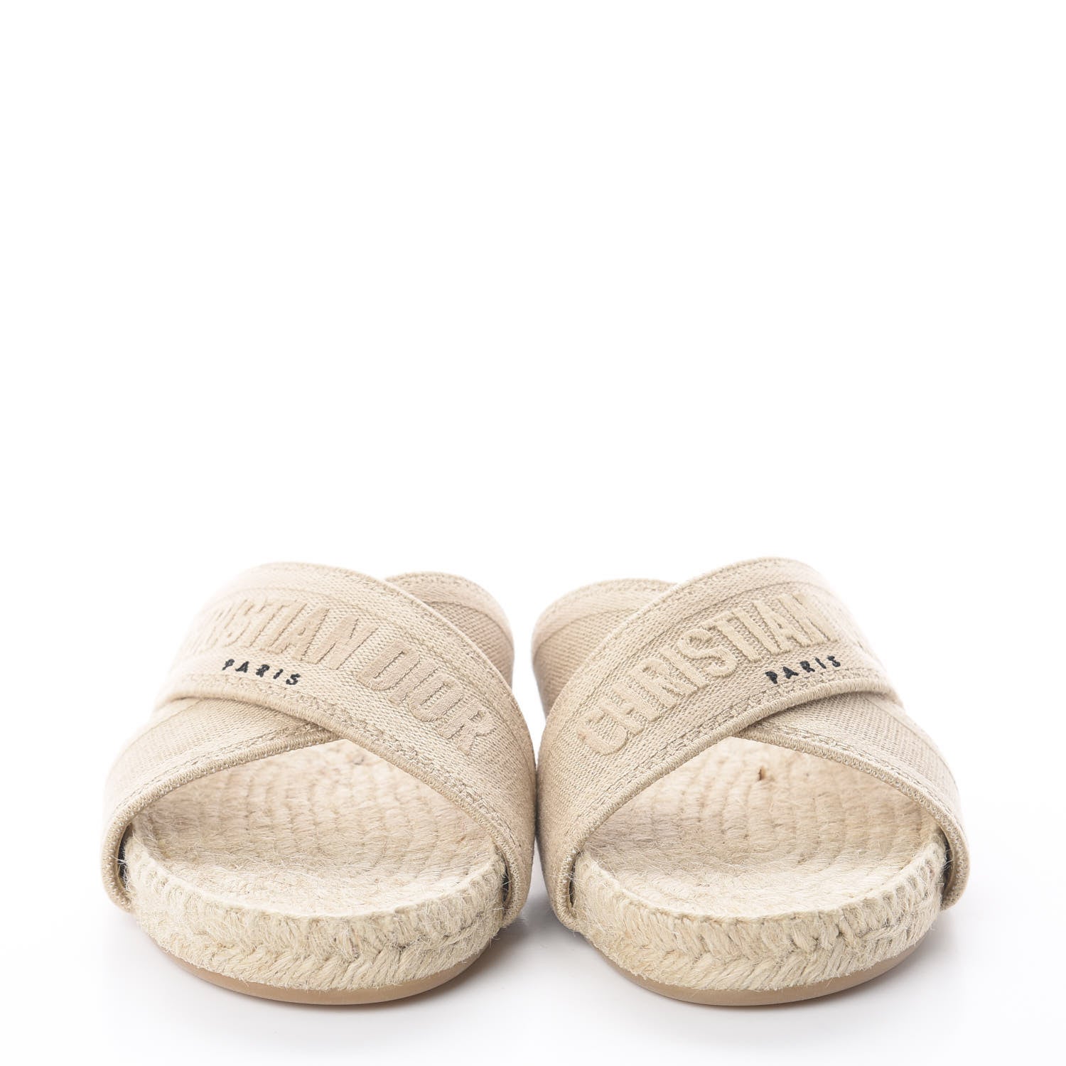 Christian Dior Canvas Embroidered Granville Espadrille Crisscross Flat Slide Sandals 37.5 Cream 2 of 7