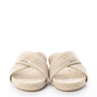 Christian Dior Canvas Embroidered Granville Espadrille Crisscross Flat Slide Sandals 37.5 Cream 2 of 7