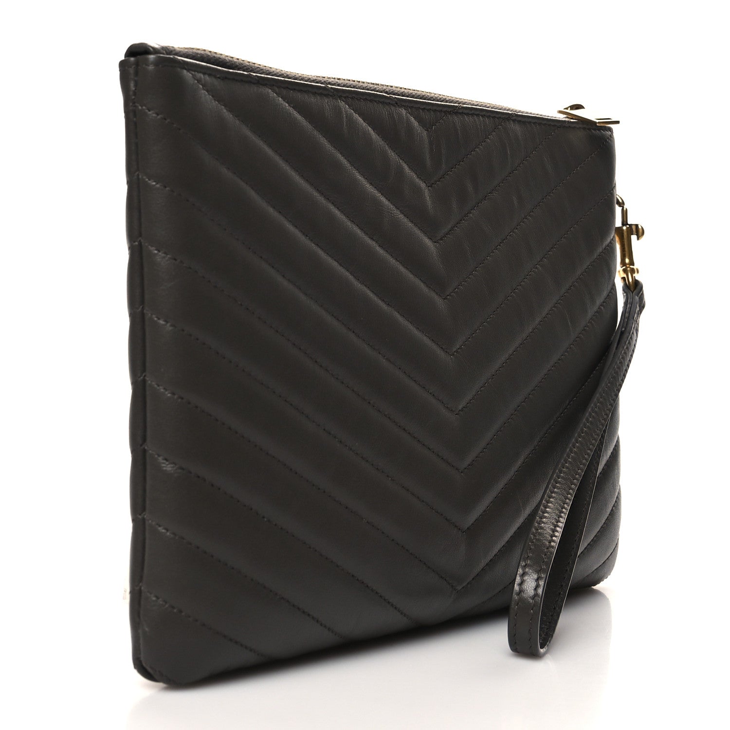 Saint Laurent Calfskin Matelasse Chevron Monogram A5 Wristlet Pebble 2 of 11