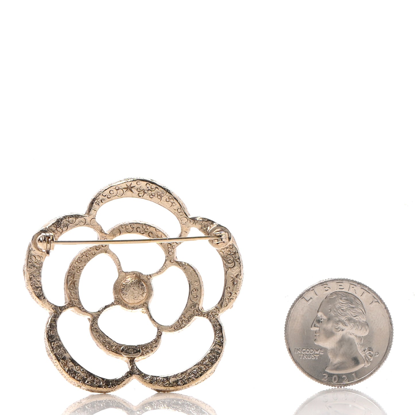 Pearl Crystal CC Camellia Brooch Light Gold