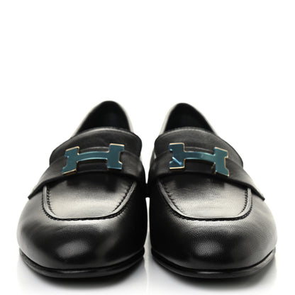 Hermes Goatskin Womens Paris Loafers 37 Black 2 of 8