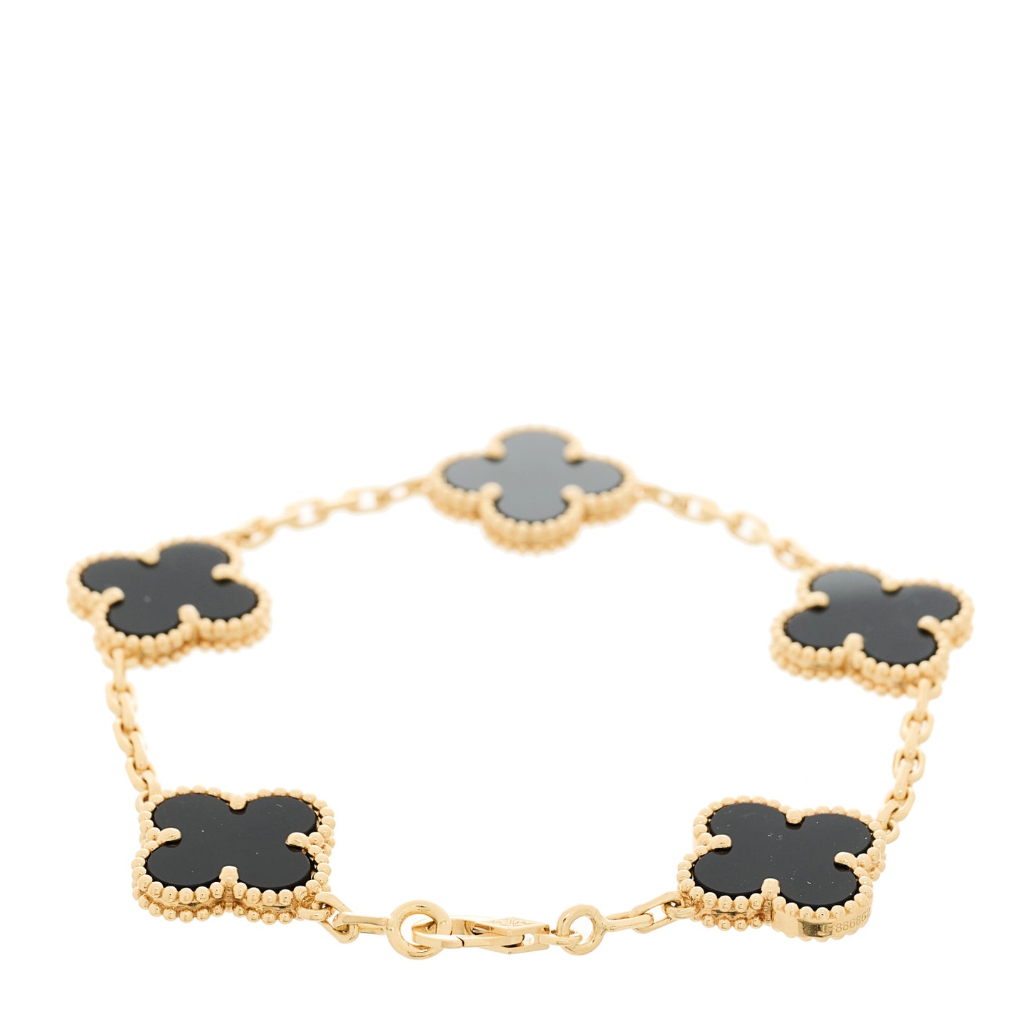 18K Yellow Gold Black Onyx 5 Motifs Vintage Alhambra Bracelet