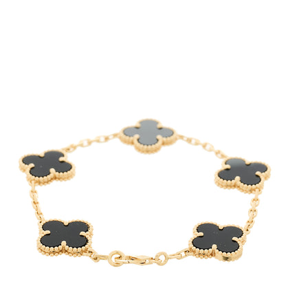 Van Cleef & Arpels 18K Yellow Gold Black Onyx 5 Motifs Vintage Alhambra Bracelet 2 of 5