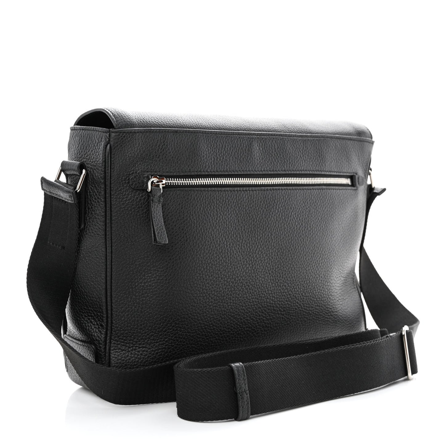 Grainy Calfskin Embossed Bruno Messenger Black