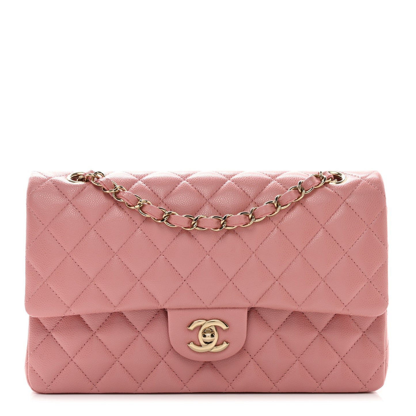 Caviar Quilted Medium Double Flap Pink