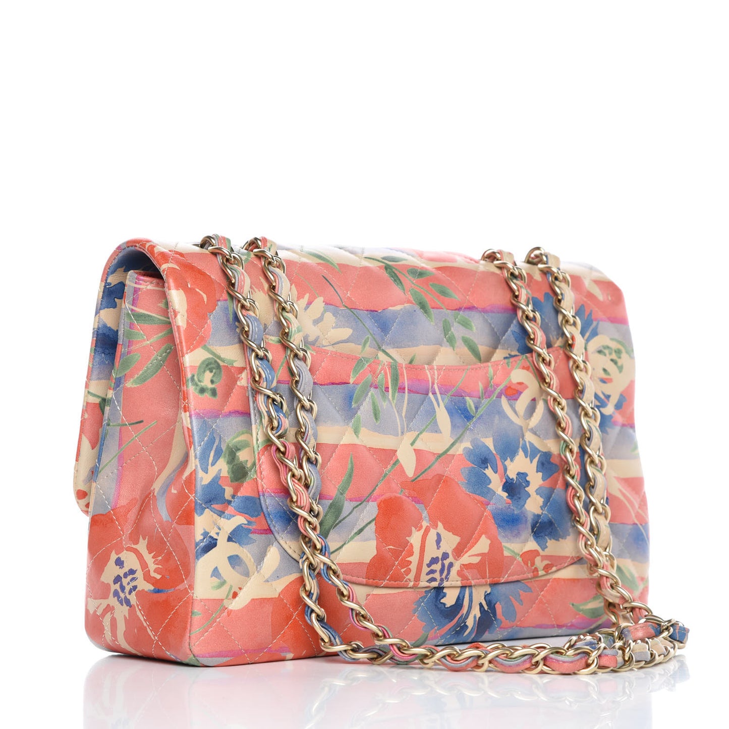 Lambskin Quilted Floral Jumbo Single Flap Multicolor
