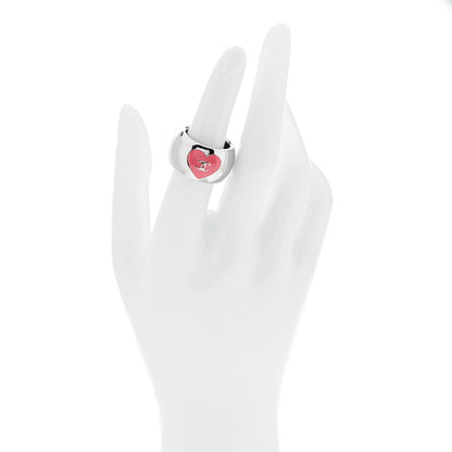 Chanel Metal Enamel Valentine CC Ring 54 7 Silver Pink 2 of 6
