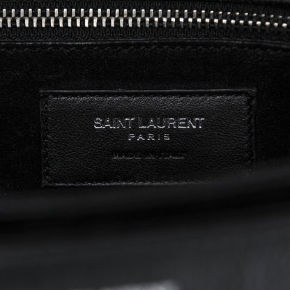 Saint Laurent Calfskin Crocodile Embossed Medium Monogram Universite Bag Black 6 of 7