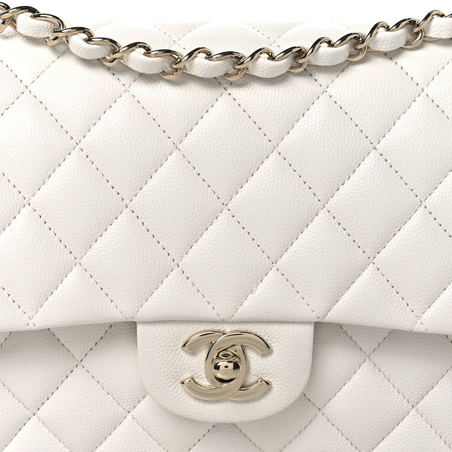 Caviar Quilted Medium Double Flap White