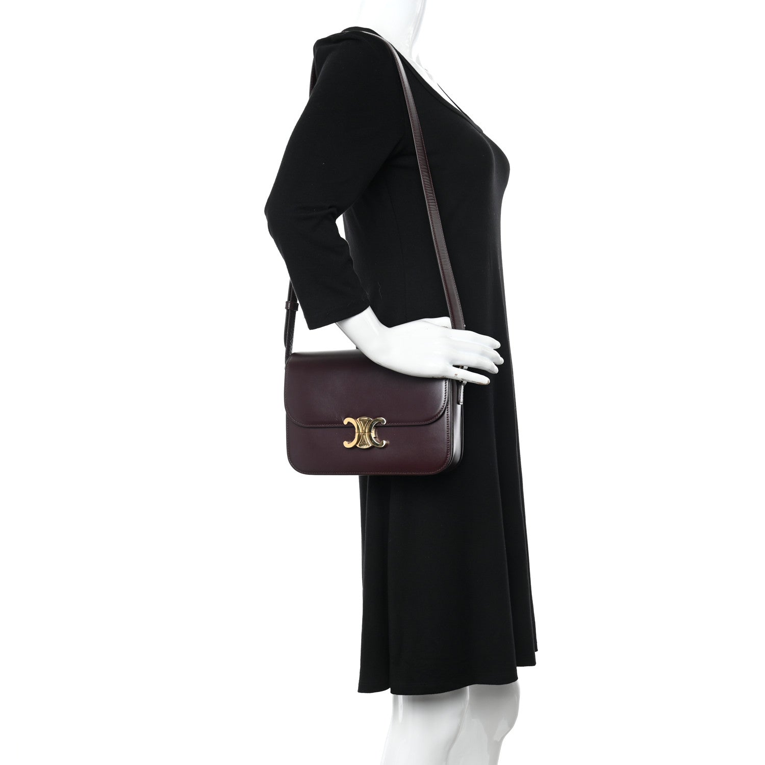 Celine Shiny Calfskin Medium Triomphe Light Burgundy 2 of 15